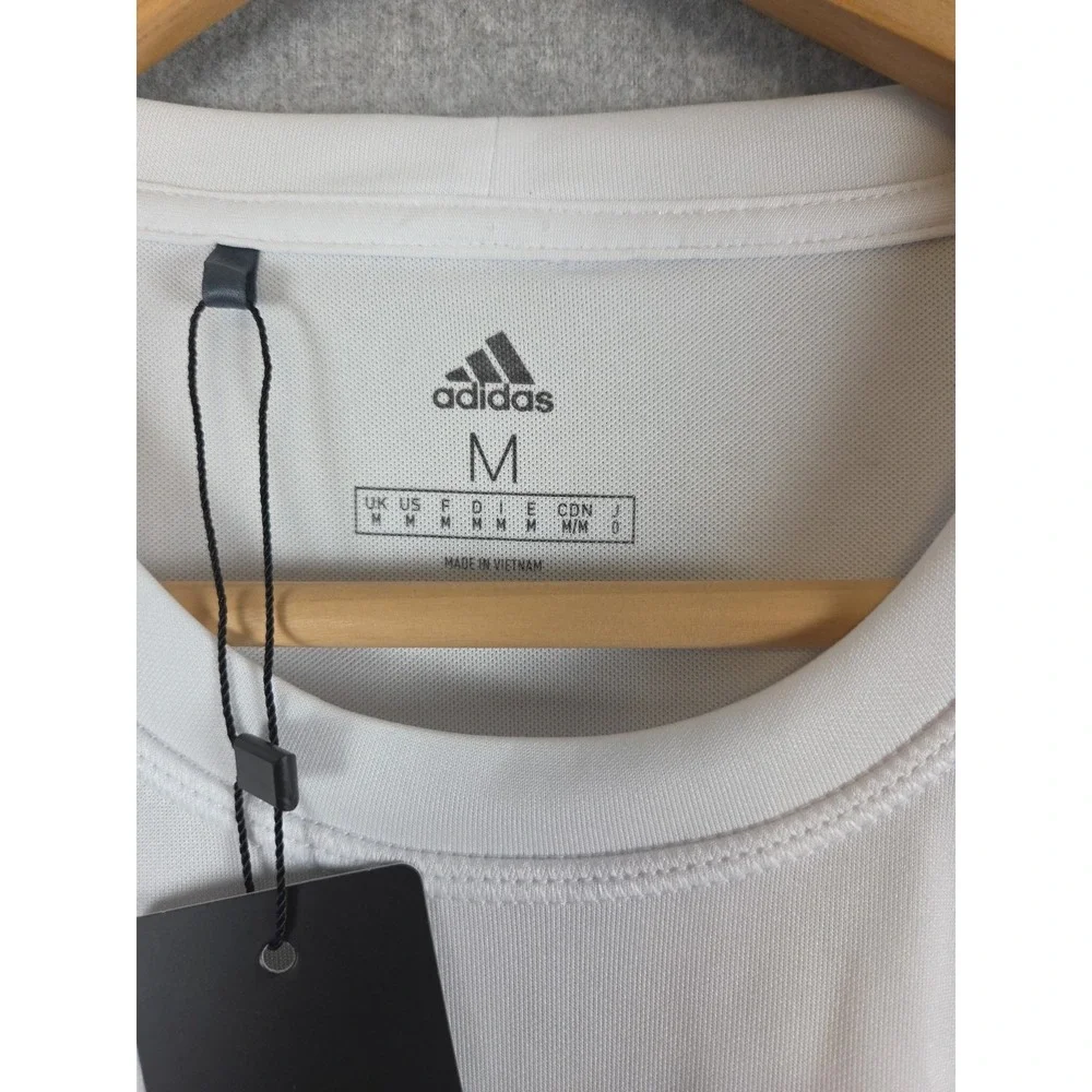 Adidas‎ Golf Mens M White Multi Sport T Shirt Active Stretch Sleeve Logo NEW